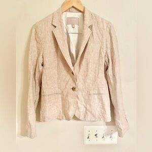 Banana Republic Women's Beige Tan 100% Linen Career Blazer 2-Button Lined Sz 8